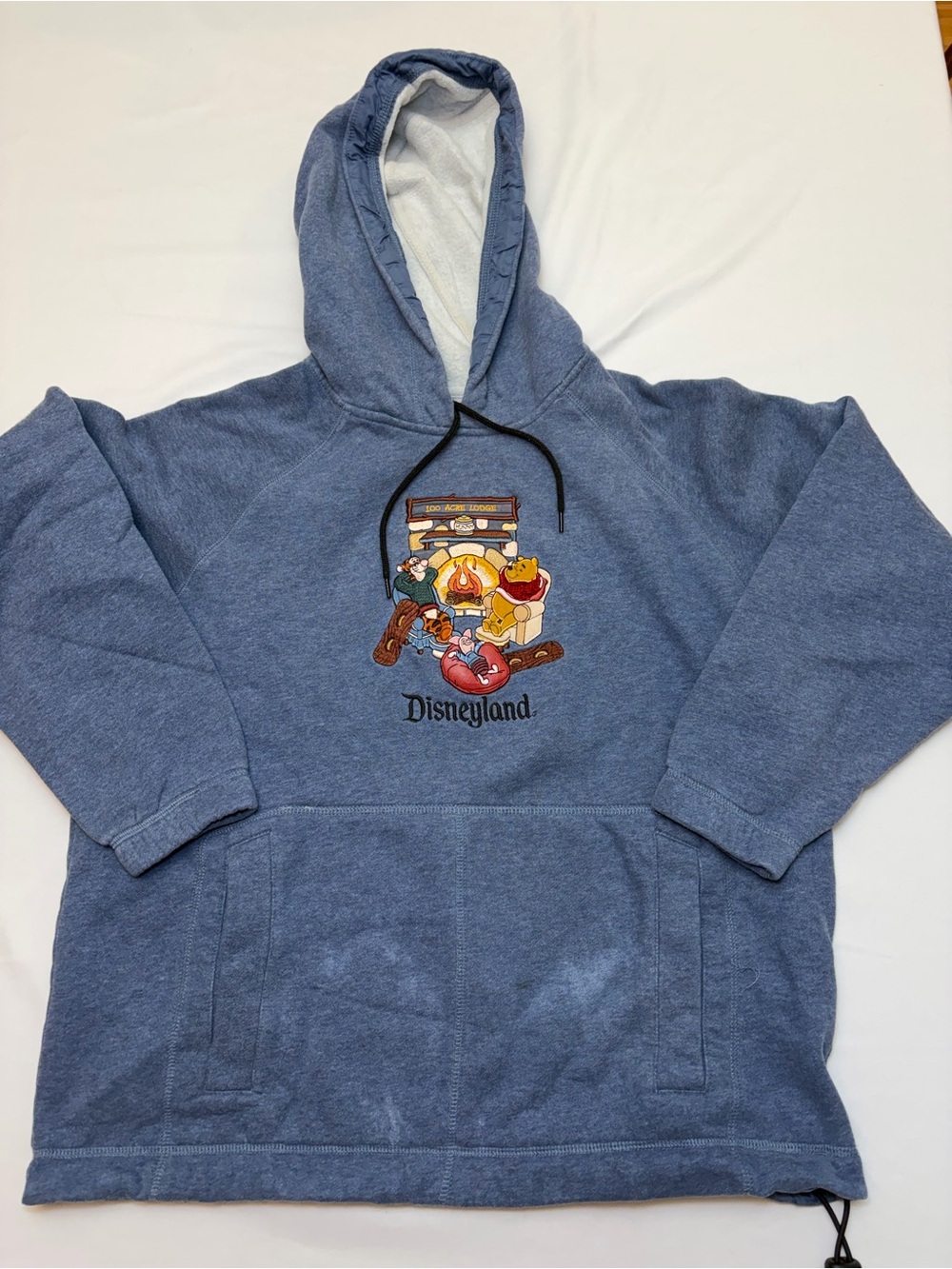 Disneyland 100 Acre Lodge Winnie The Pooh Embroidered Youth Hoodie Blue L